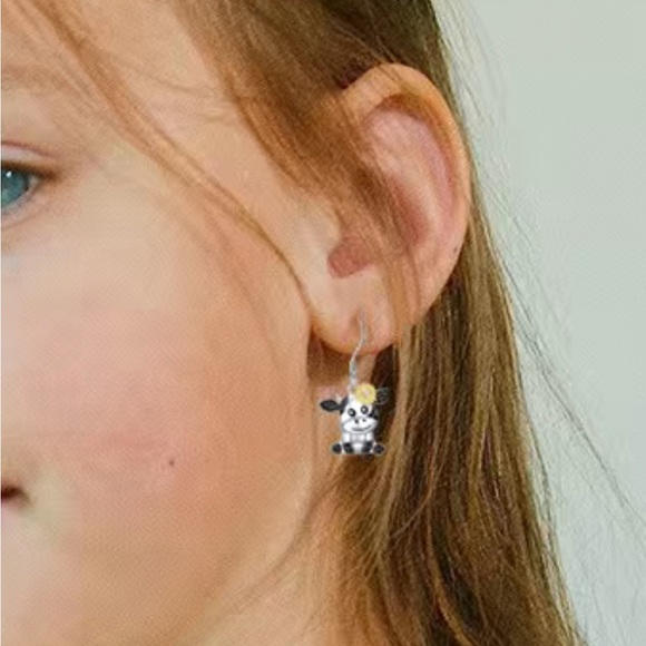 Little Silver cow earrings with a daisy - Picture 5 of 5